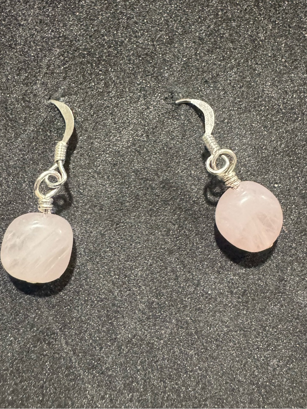 Handmade Sterling Silver Rose Quartz Drop Earrings - Pink Gemstone Dangle